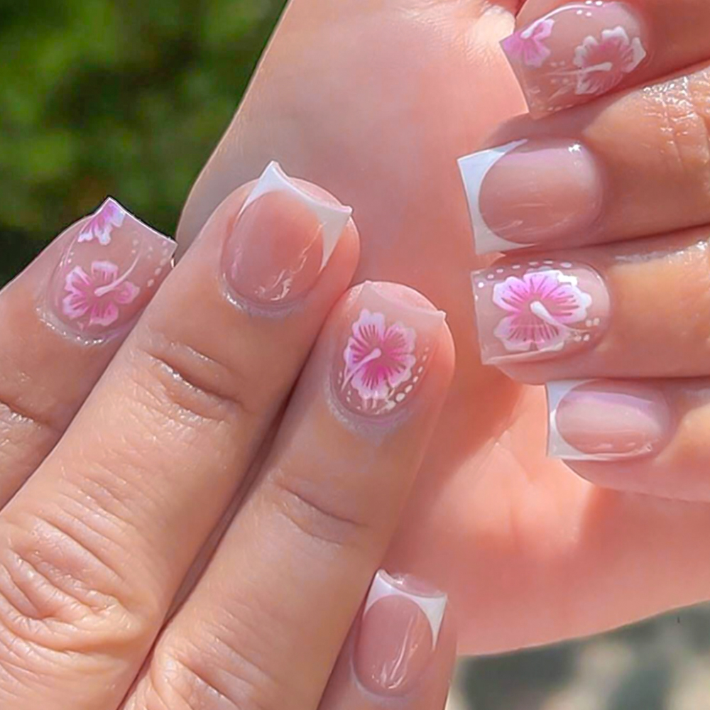 Nail Art Wedding - 24 adet fransız çiçek yanlış çivi