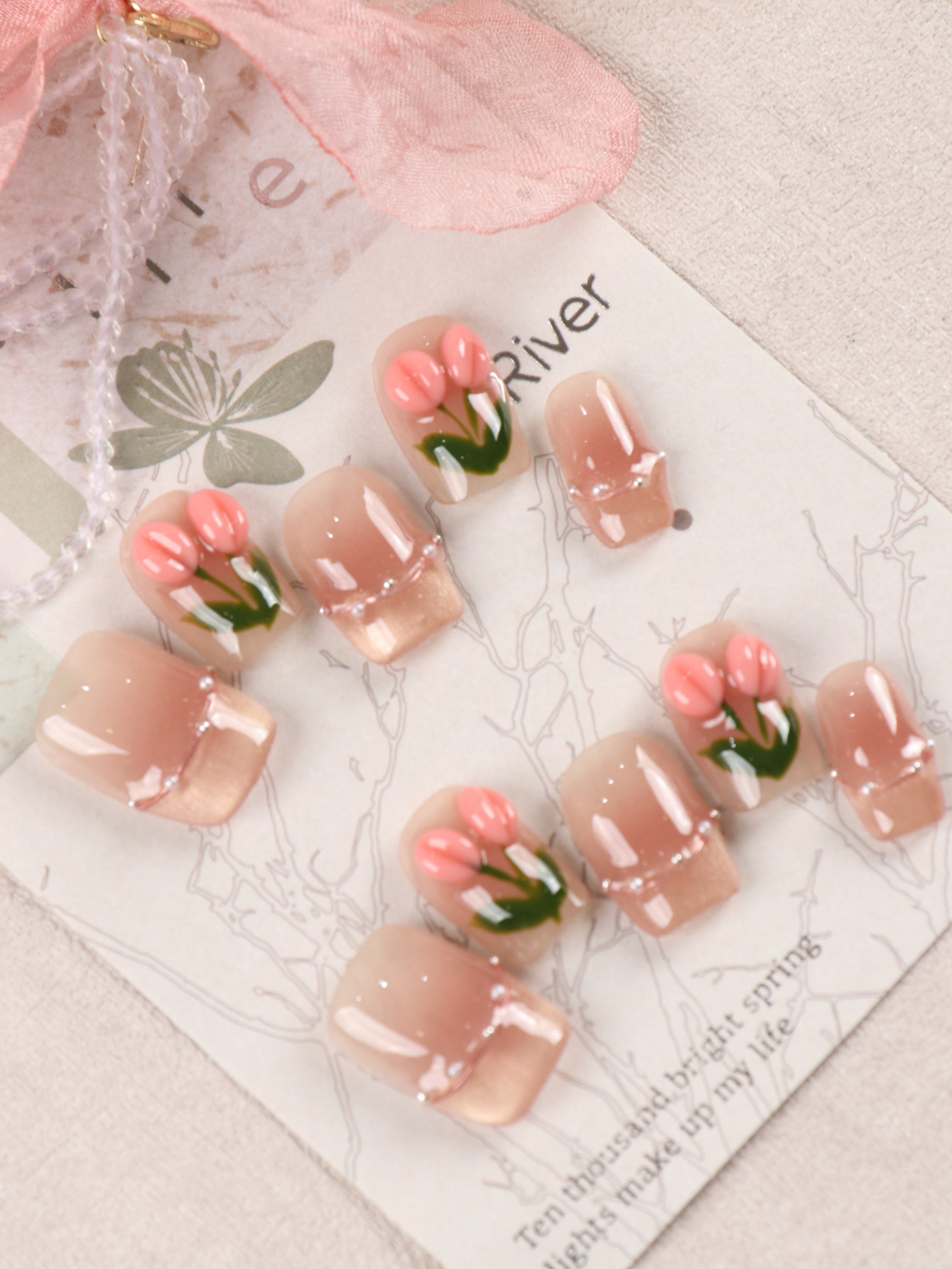 10 Adet Kısa Pembe Lale Desenl - Nail Adhesive Tab incelemesi ve fiyatı